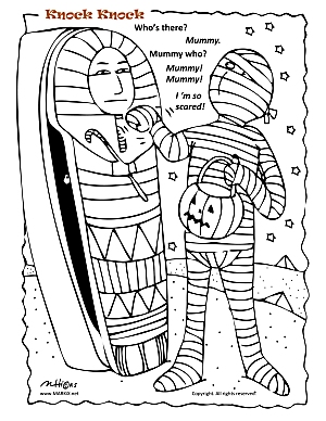 Mummy Knock-Knock Joke Coloring Page