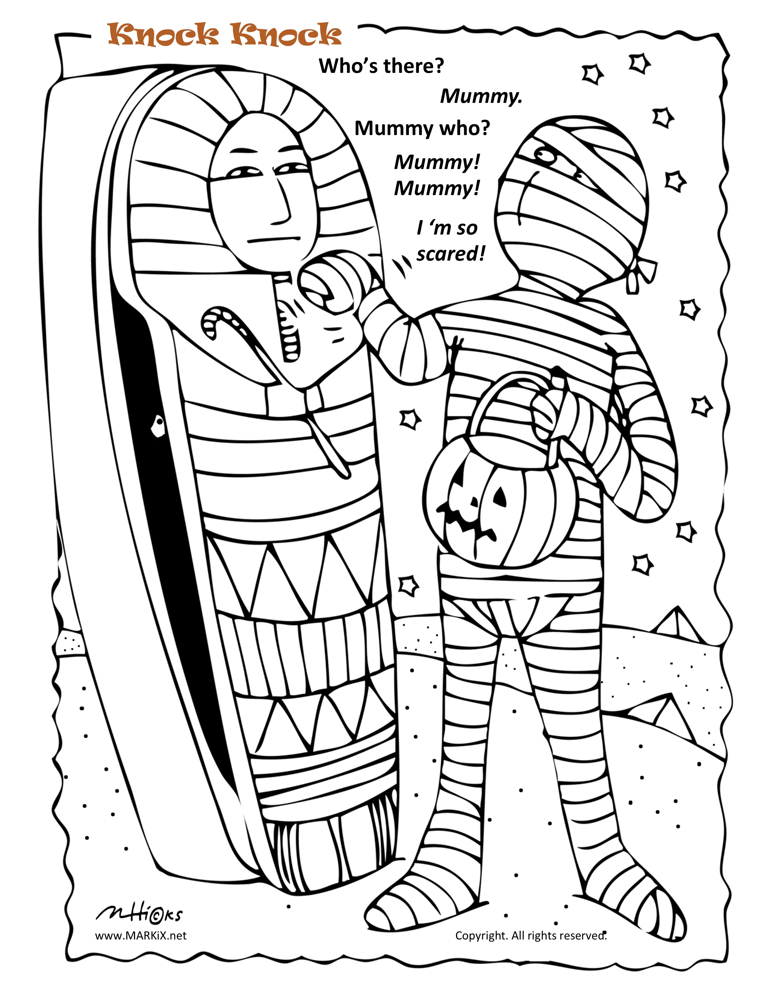 Mummy Knock Knock Joke Coloring Page