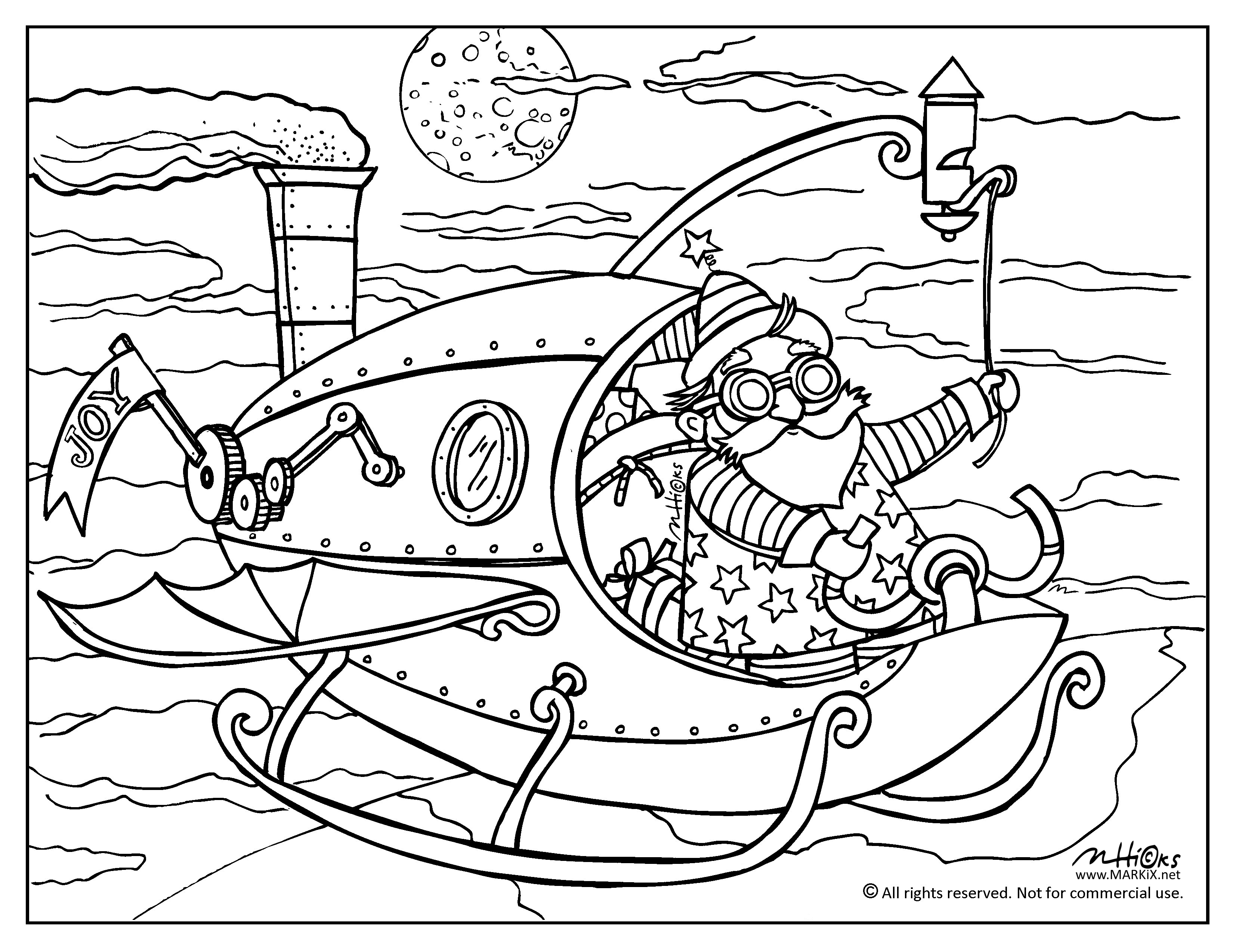 Steampunk Santa Coloring Page 